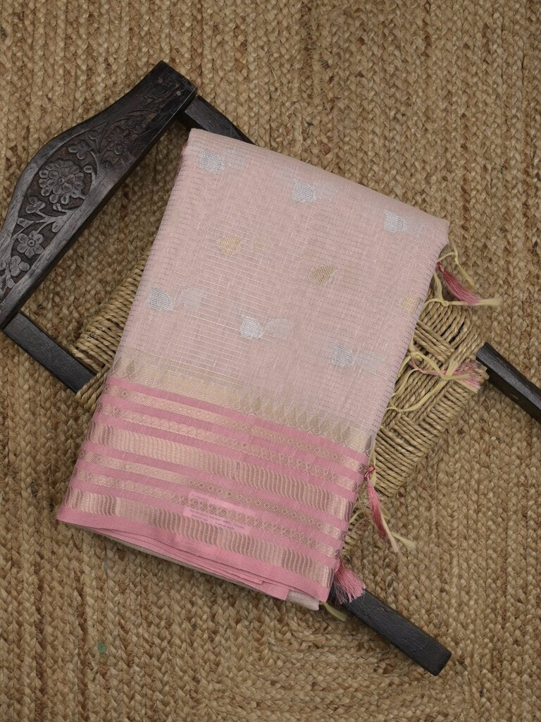 Chanderi fancy saree allover motifs with zari border with attached matching blouse