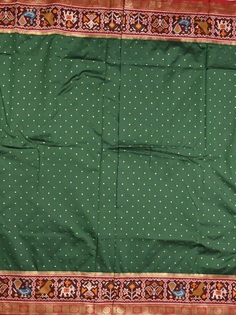 Banaras pattu saree bottle green color allover zari motifs & paithani border with paithani pallu and contrast blouse