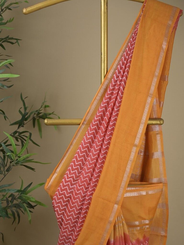 Mangalagiri fancy saree pink color allover stripes & zari border with striped pallu and printed blouse