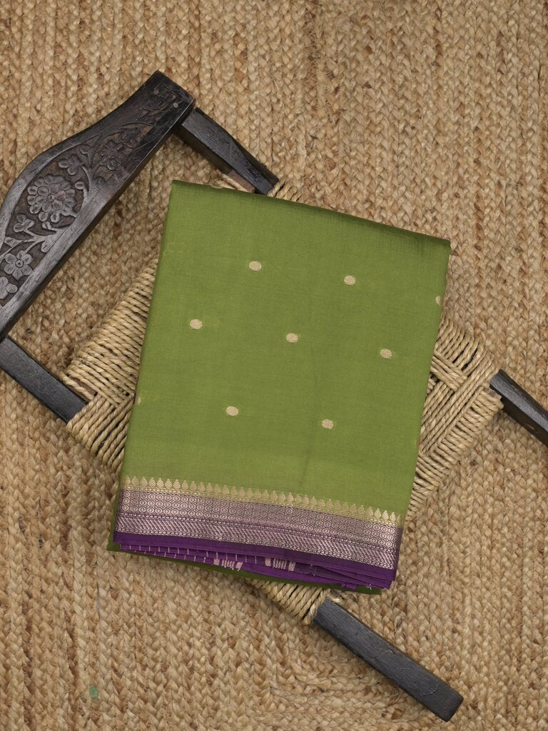 Maheshwari fancy saree allover motifs with short border with contrast pallu and attached blouse
