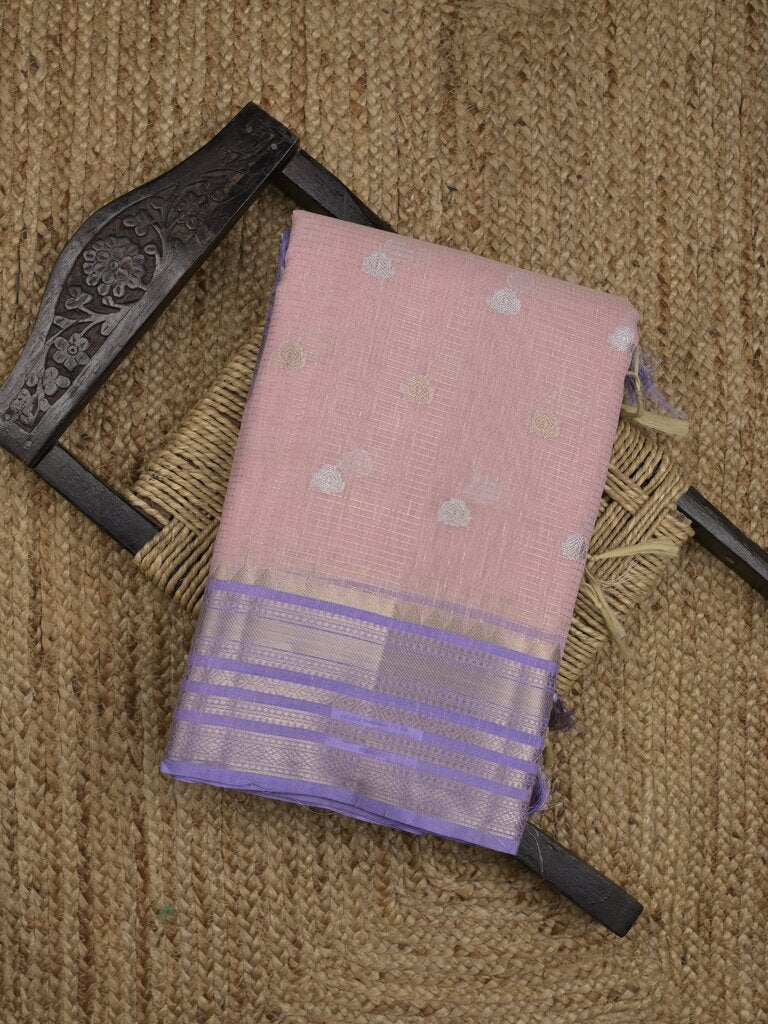 Chanderi fancy saree allover motifs with zari border with attached matching blouse