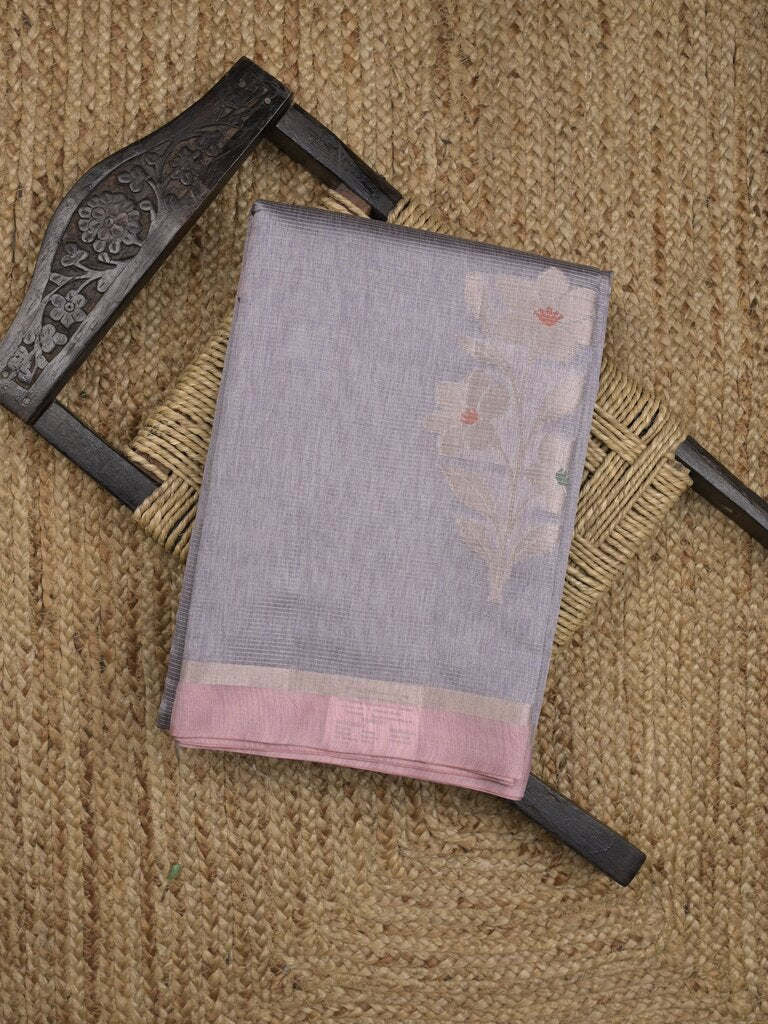 Chanderi fancy saree allover motifs with zari border with attached matching blouse