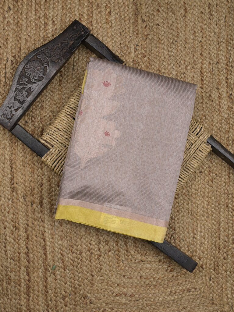 Chanderi fancy saree allover motifs with zari border with attached matching blouse