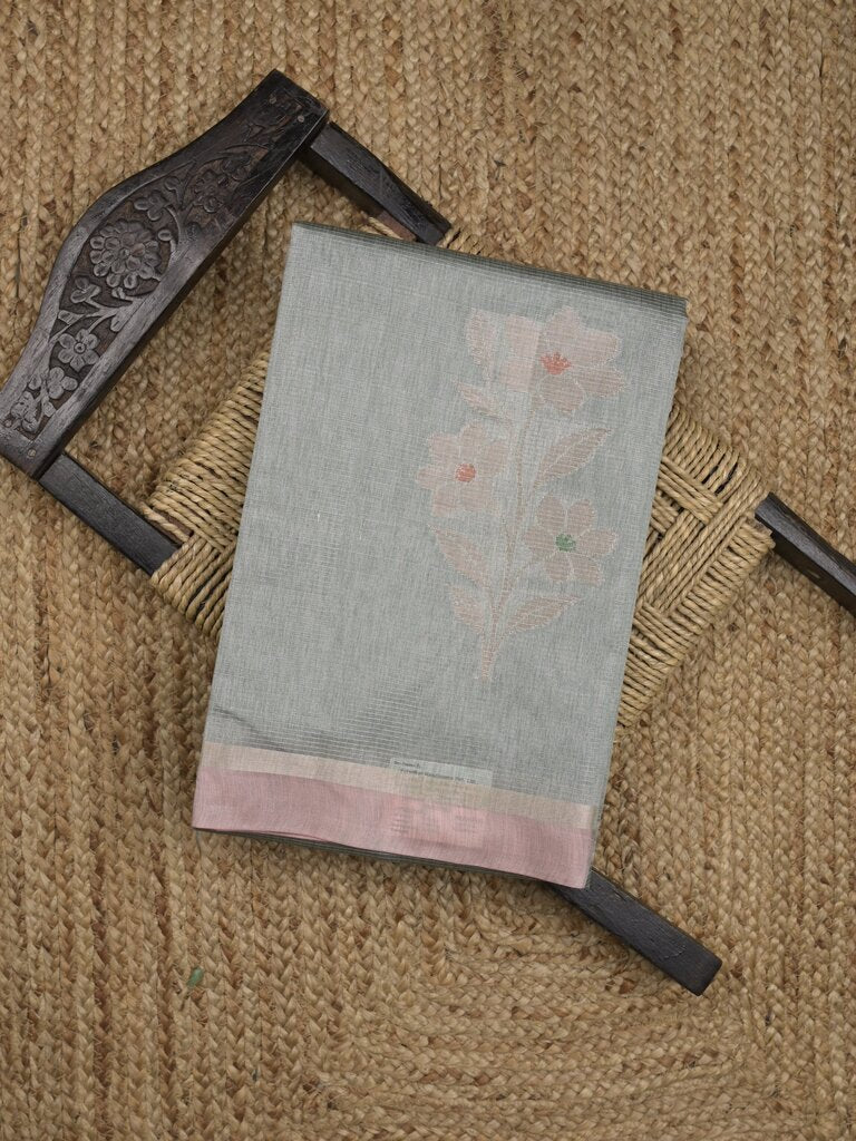 Chanderi fancy saree allover motifs with zari border with attached matching blouse
