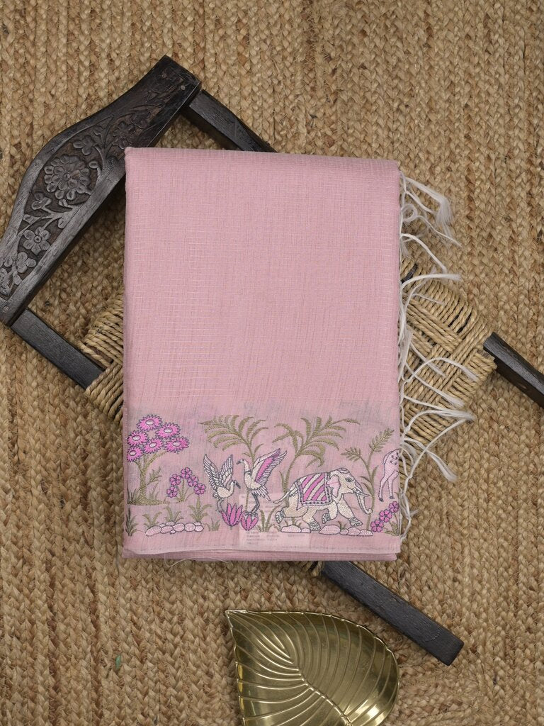 Chanderi fancy saree allover motifs with zari border with attached matching blouse