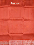 Mangalagiri fancy saree light grey color allover prints & zari border with short pallu and contrast plain blouse