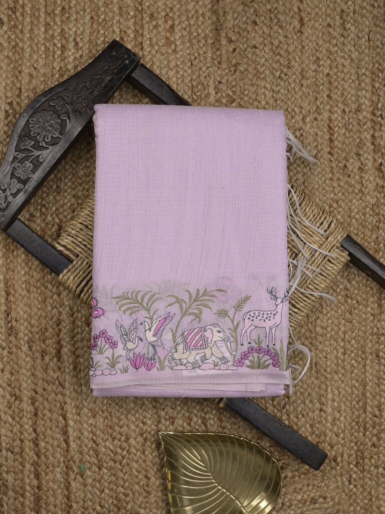Chanderi fancy saree allover motifs with zari border with attached matching blouse
