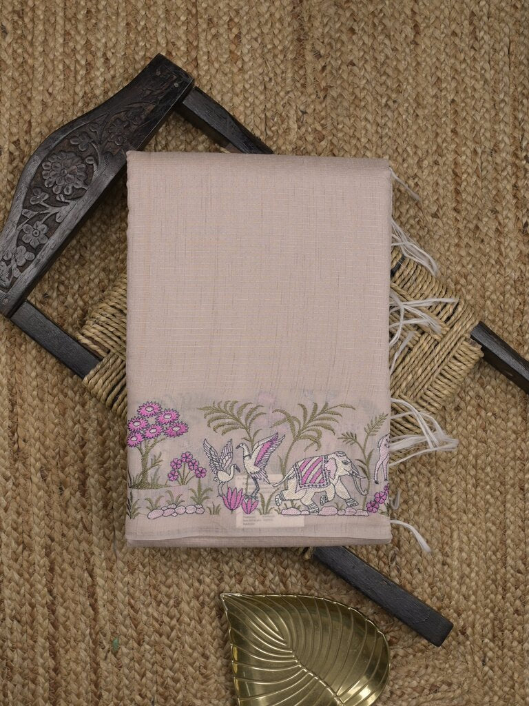 Chanderi fancy saree allover motifs with zari border with attached matching blouse