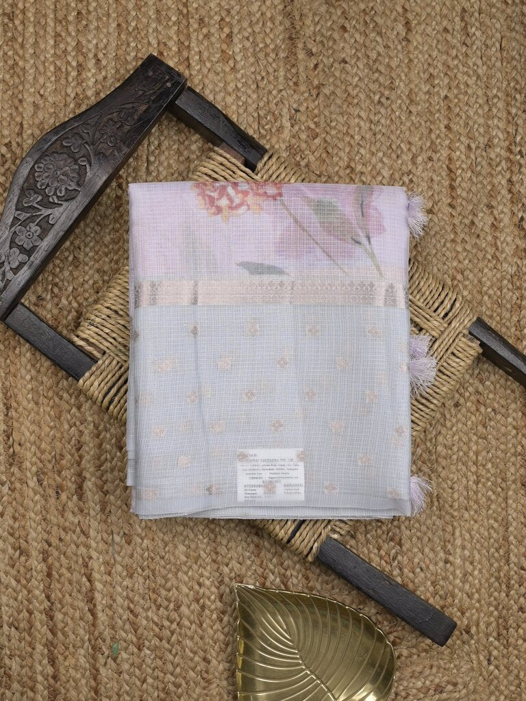Kota fancy floral printed saree with contrast border and attached printed blouse