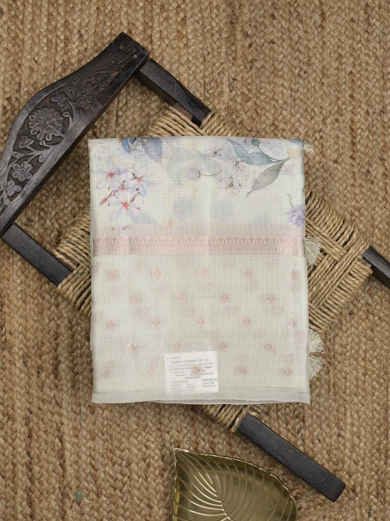 Kota fancy floral printed saree with contrast border and attached printed blouse