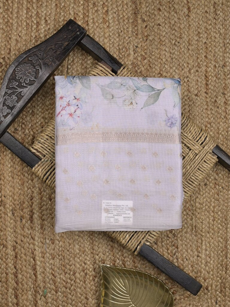 Kota fancy floral printed saree with contrast border and attached printed blouse