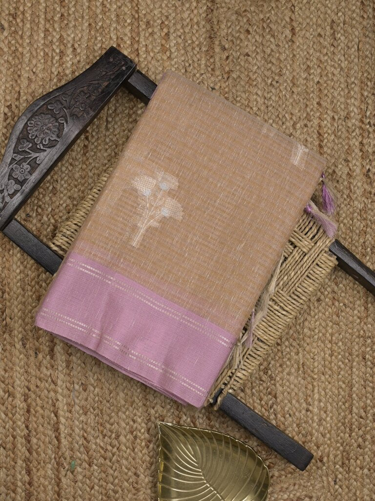 Chanderi fancy saree allover motifs with zari border with attached matching blouse