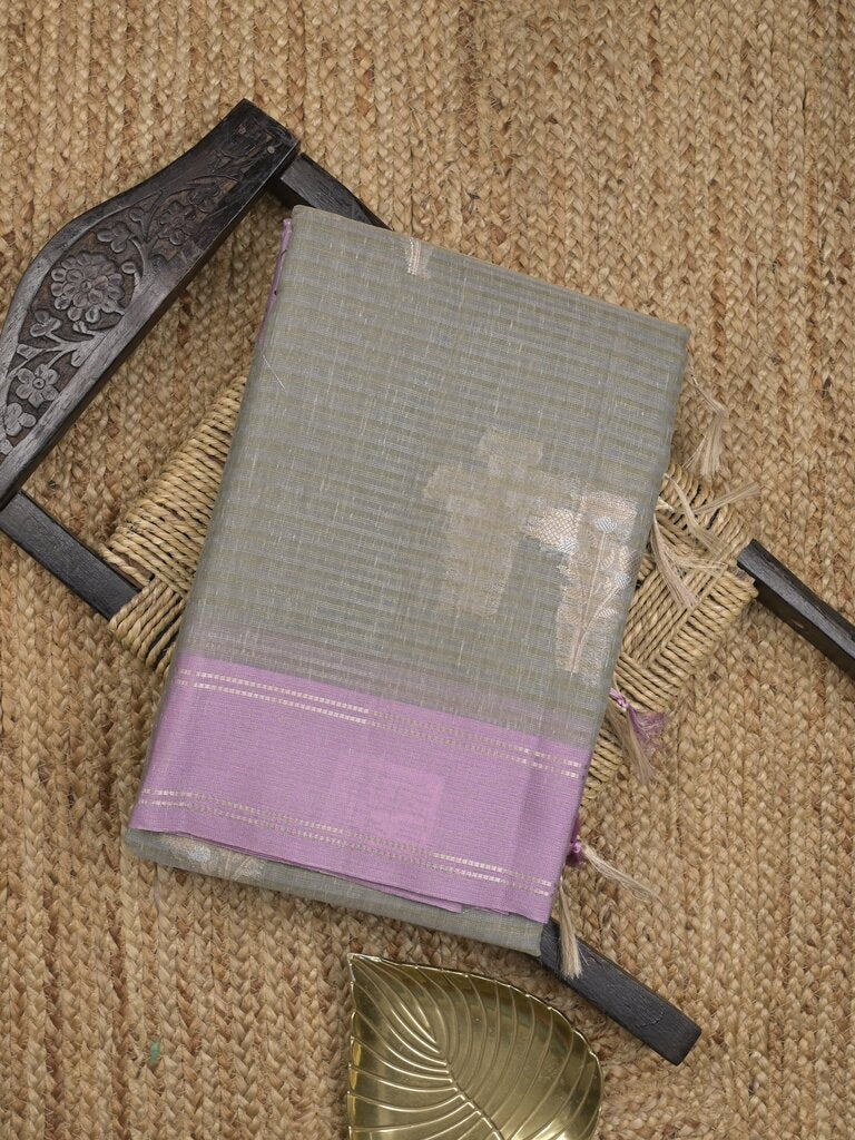 Chanderi fancy saree allover motifs with zari border with attached matching blouse