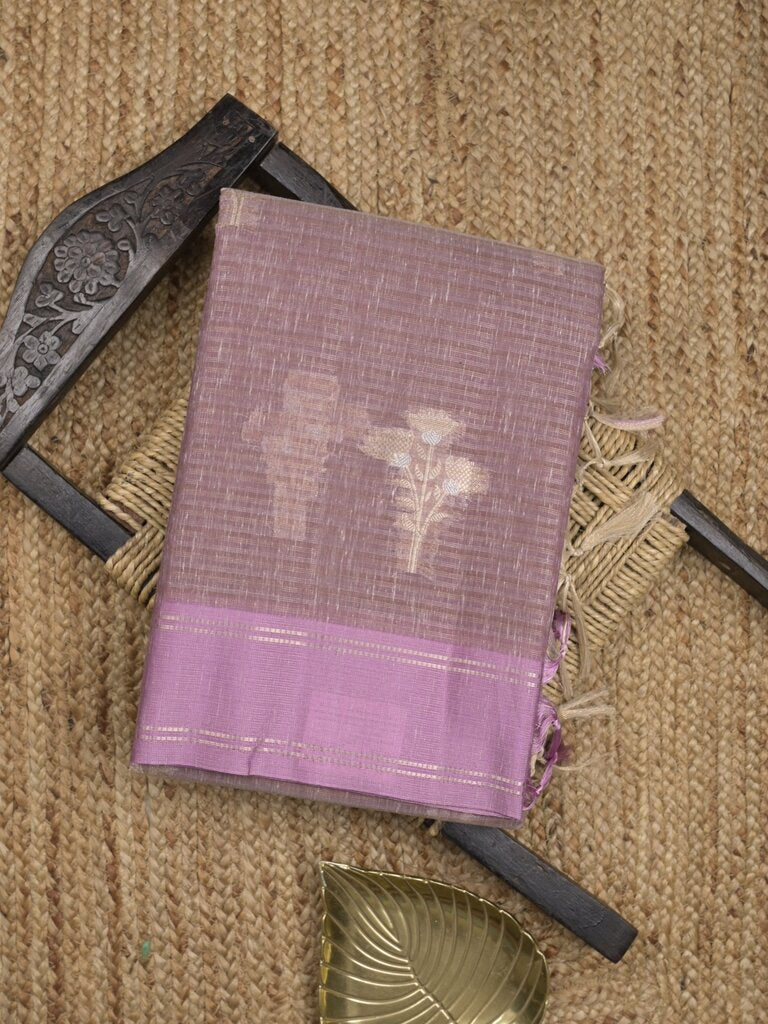 Chanderi fancy saree allover motifs with zari border with attached matching blouse