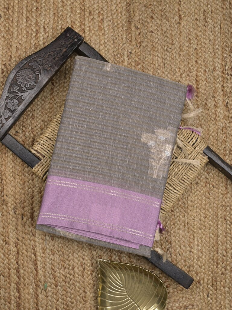 Chanderi fancy saree allover motifs with zari border with attached matching blouse