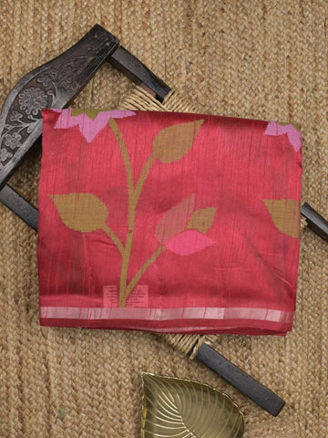 Chanderi jute fancy saree allover floral weaves with small zari border and attached plain blouse