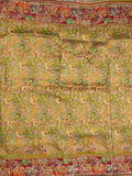 Dola silk fancy saree greenish yellow color allover weaves & weaving border with contrast pallu and attached blouse