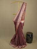 Georgette fancy saree brown color allover weaves & zari border with rich pallu and plain blouse