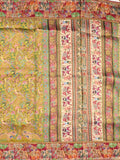 Dola silk fancy saree greenish yellow color allover weaves & weaving border with contrast pallu and attached blouse
