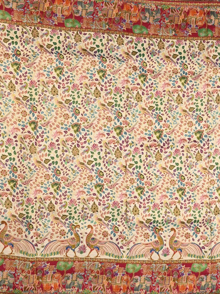 Dola silk fancy saree cream color allover weaves & weaving border with contrast pallu and attached blouse