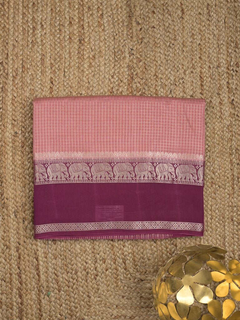Dupion fancy saree allover checks & contrast border with zari pallu and plain blouse
