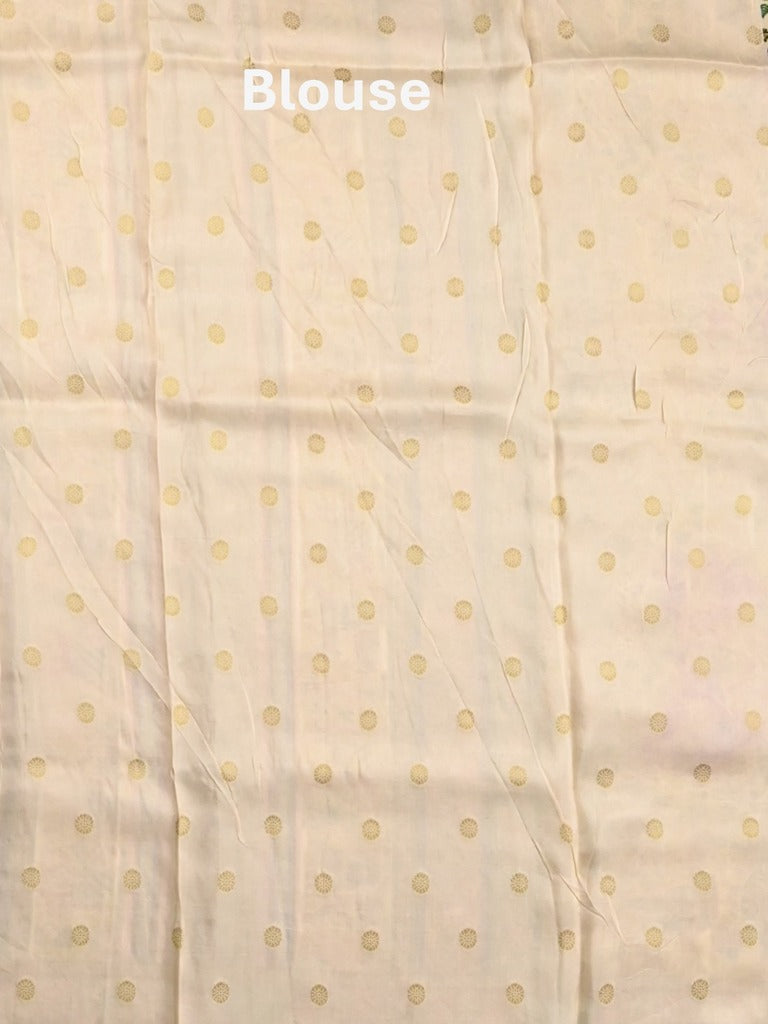 Dola silk fancy saree cream color allover weaves & weaving border with contrast pallu and attached blouse