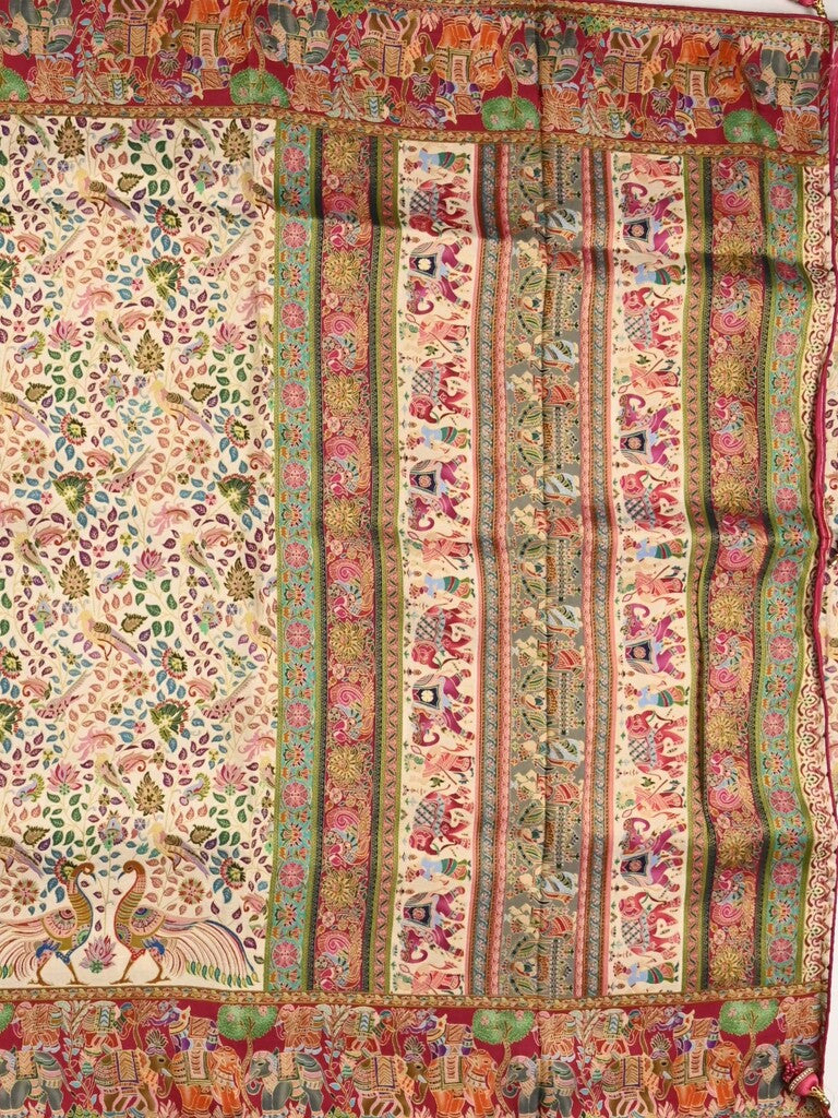 Dola silk fancy saree cream color allover weaves & weaving border with contrast pallu and attached blouse