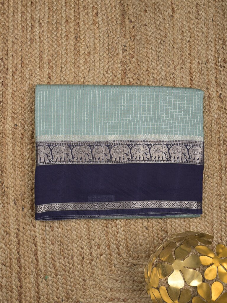 Dupion fancy saree allover checks & contrast border with zari pallu and plain blouse