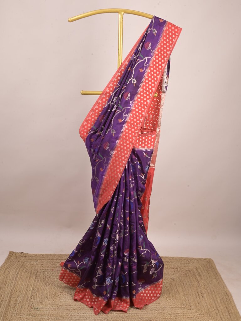 Green mango fancy saree for women | violet | zari border | contrast blouse | party wear