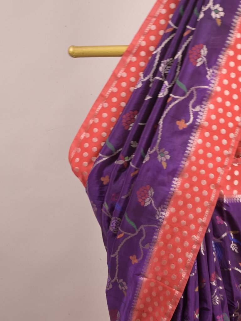 Green mango fancy saree for women | violet | zari border | contrast blouse | party wear