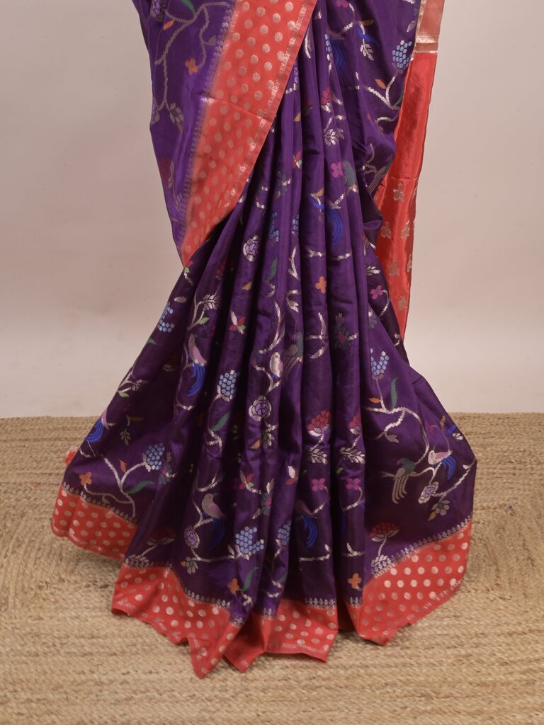 Green mango fancy saree for women | violet | zari border | contrast blouse | party wear