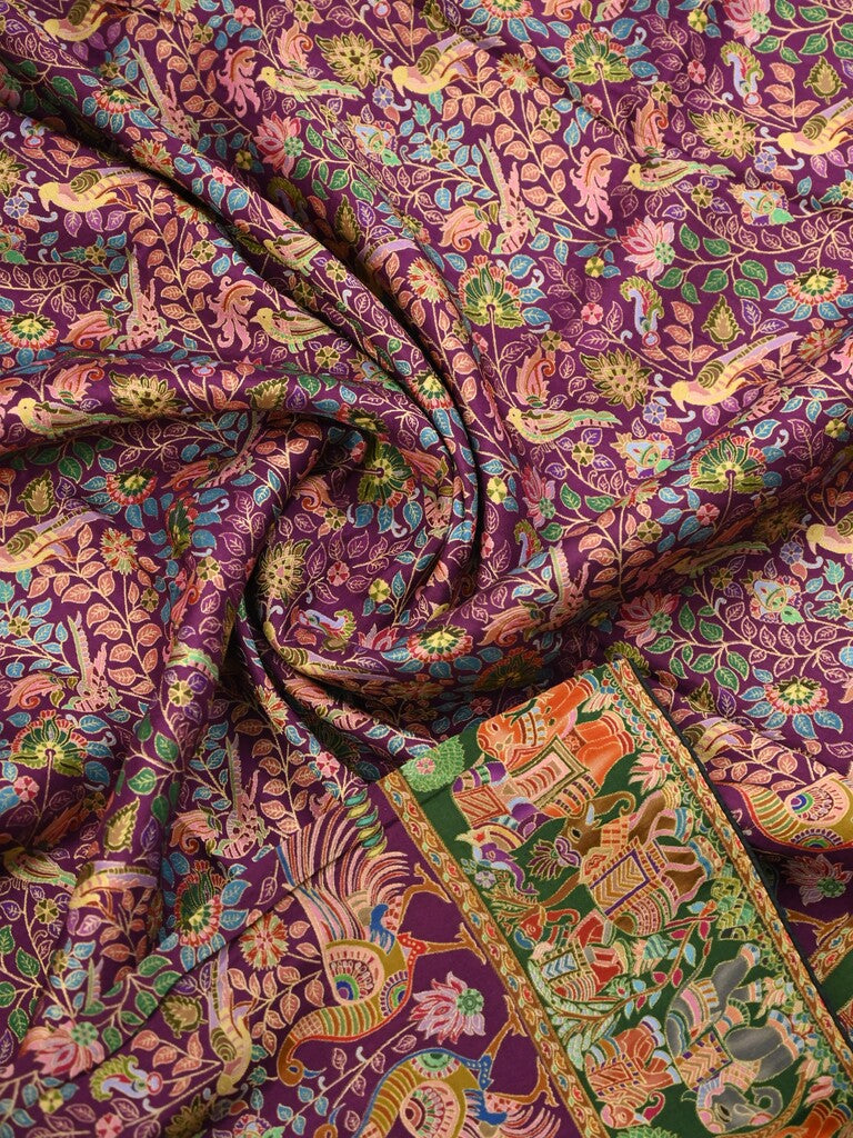 Dola silk fancy saree purple color allover weaves & weaving border with contrast pallu and attached blouse
