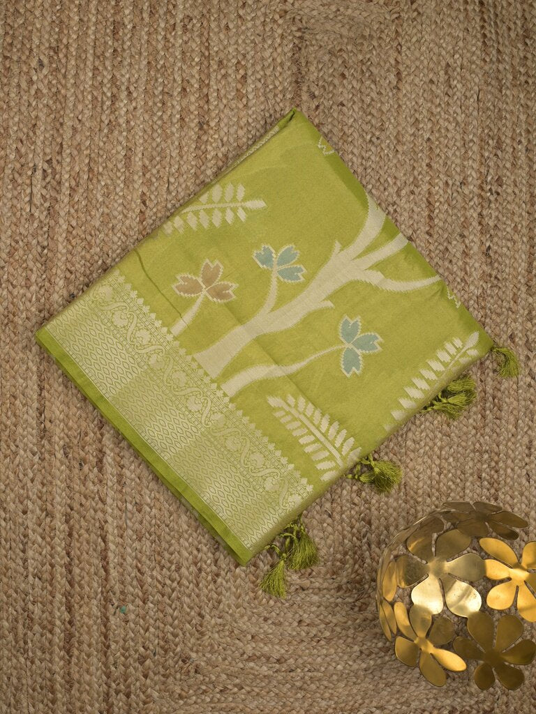 Organza tissue fancy saree allover zari weaves & zari border with self pallu and plain tissue blouse