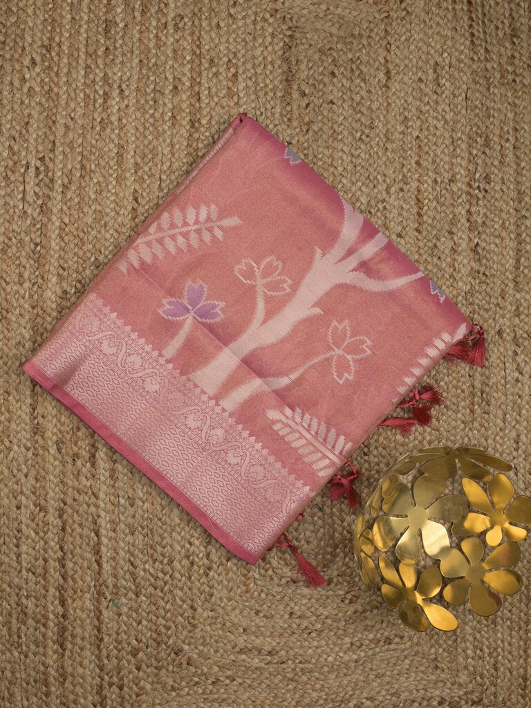 Organza tissue fancy saree allover zari weaves & zari border with self pallu and plain tissue blouse