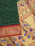 Narayanpet pattu saree allover zari motifs with paithani pallu and contrast blouse