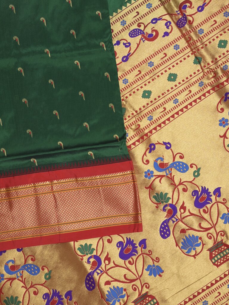 Narayanpet pattu saree allover zari motifs with paithani pallu and contrast blouse