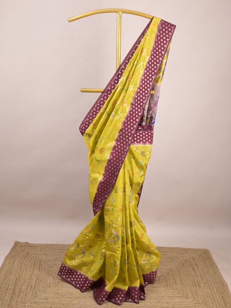 Green mango fancy saree for women | violet | zari border | contrast blouse | party wear