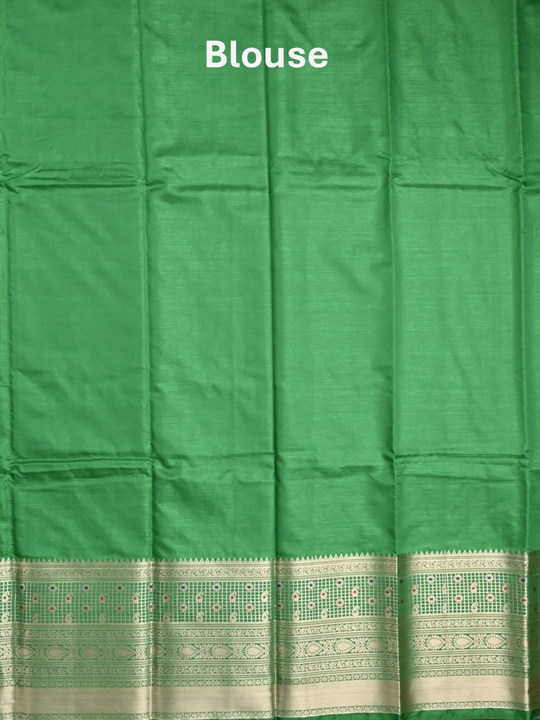 Banaras fancy saree yellow color allover zari motifs & zari border with rich contrast pallu and plain blouse