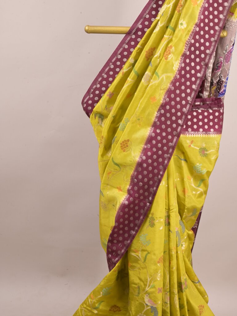 Green mango fancy saree for women | violet | zari border | contrast blouse | party wear