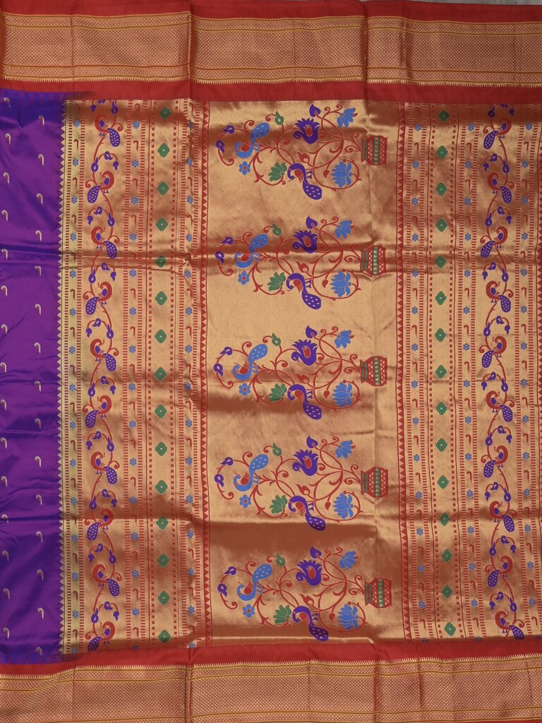 Narayanpet pattu saree allover zari motifs with paithani pallu and contrast blouse