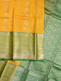 Banaras fancy saree yellow color allover zari motifs & zari border with rich contrast pallu and plain blouse