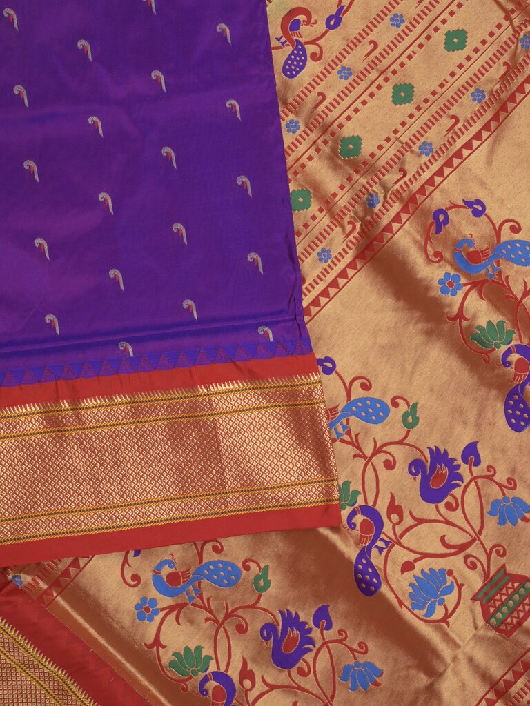 Narayanpet pattu saree allover zari motifs with paithani pallu and contrast blouse