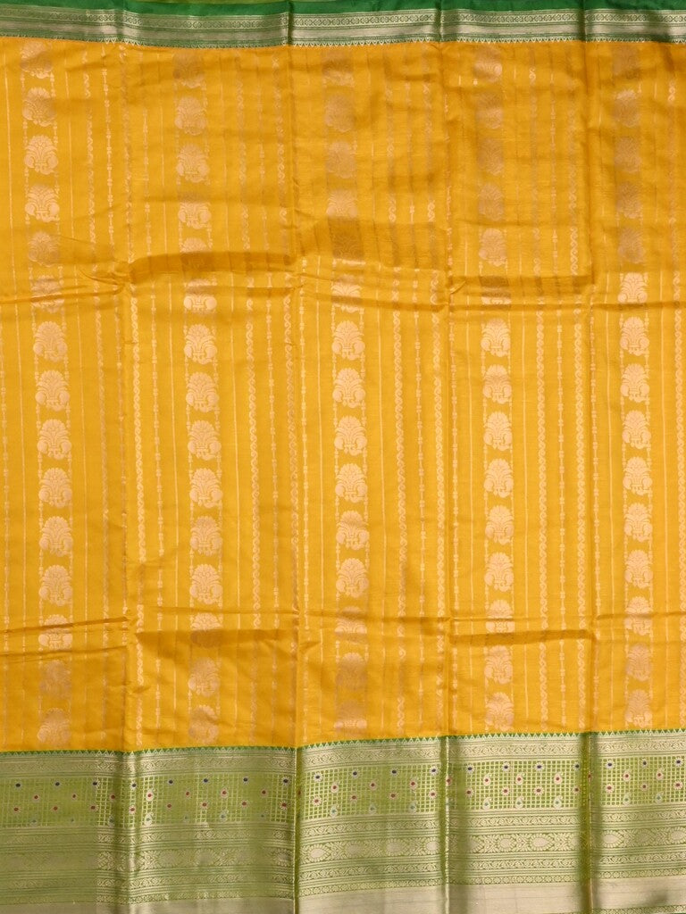 Banaras fancy saree yellow color allover zari motifs & zari border with rich contrast pallu and plain blouse