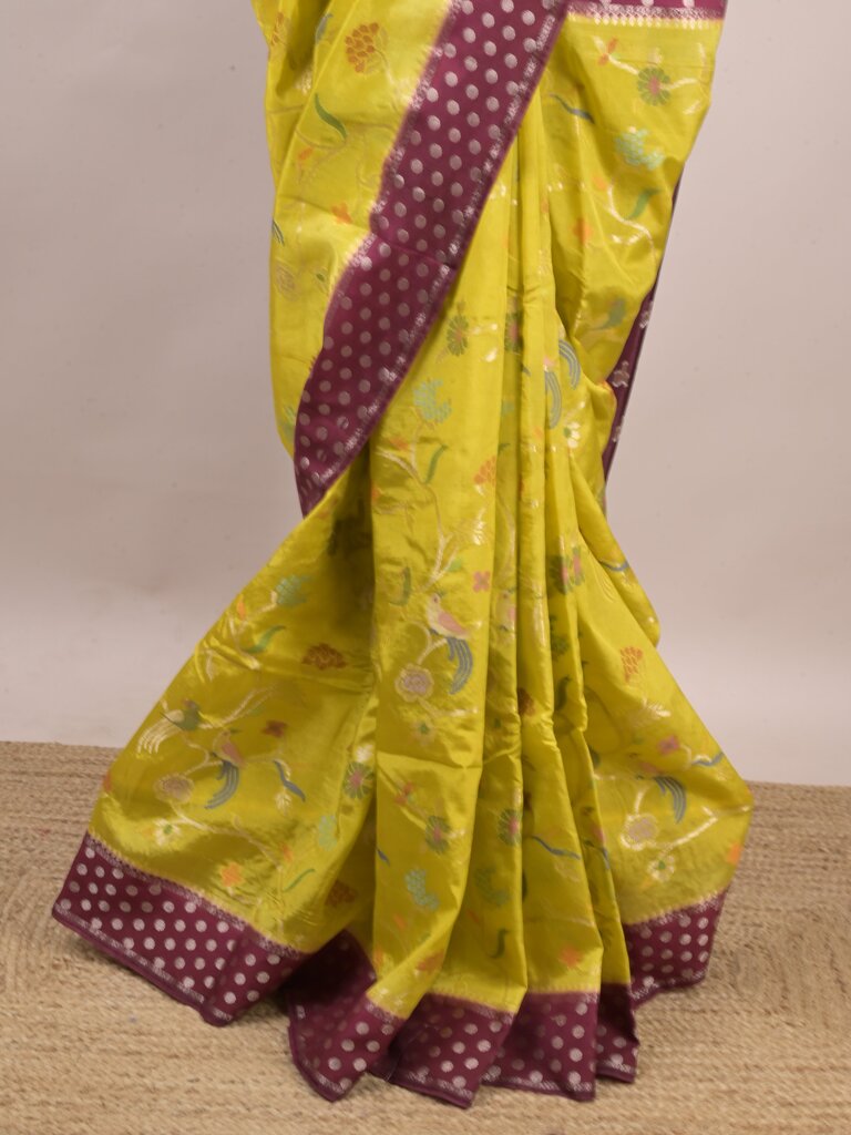 Green mango fancy saree for women | violet | zari border | contrast blouse | party wear