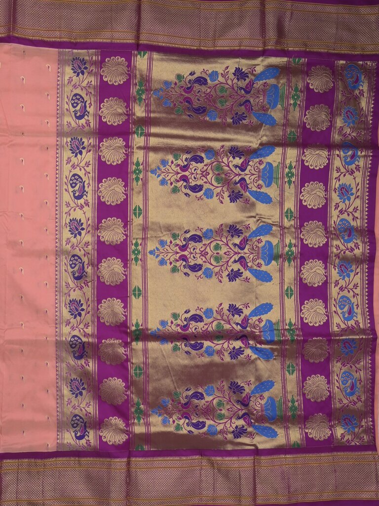 Narayanpet pattu saree allover zari motifs with paithani pallu and contrast blouse