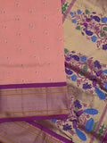 Narayanpet pattu saree allover zari motifs with paithani pallu and contrast blouse