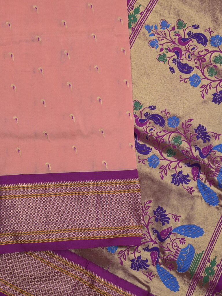 Narayanpet pattu saree allover zari motifs with paithani pallu and contrast blouse