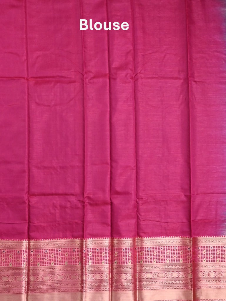 Banaras fancy saree royal blue color allover zari motifs & zari border with rich contrast pallu and plain blouse