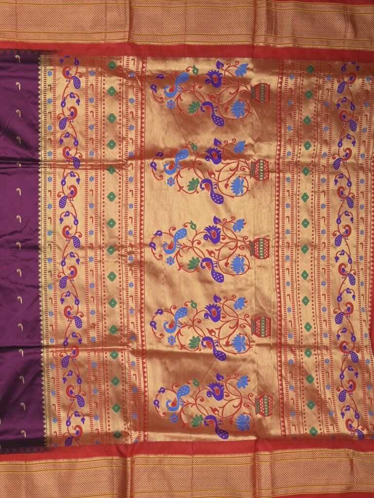 Narayanpet pattu saree allover zari motifs with paithani pallu and contrast blouse