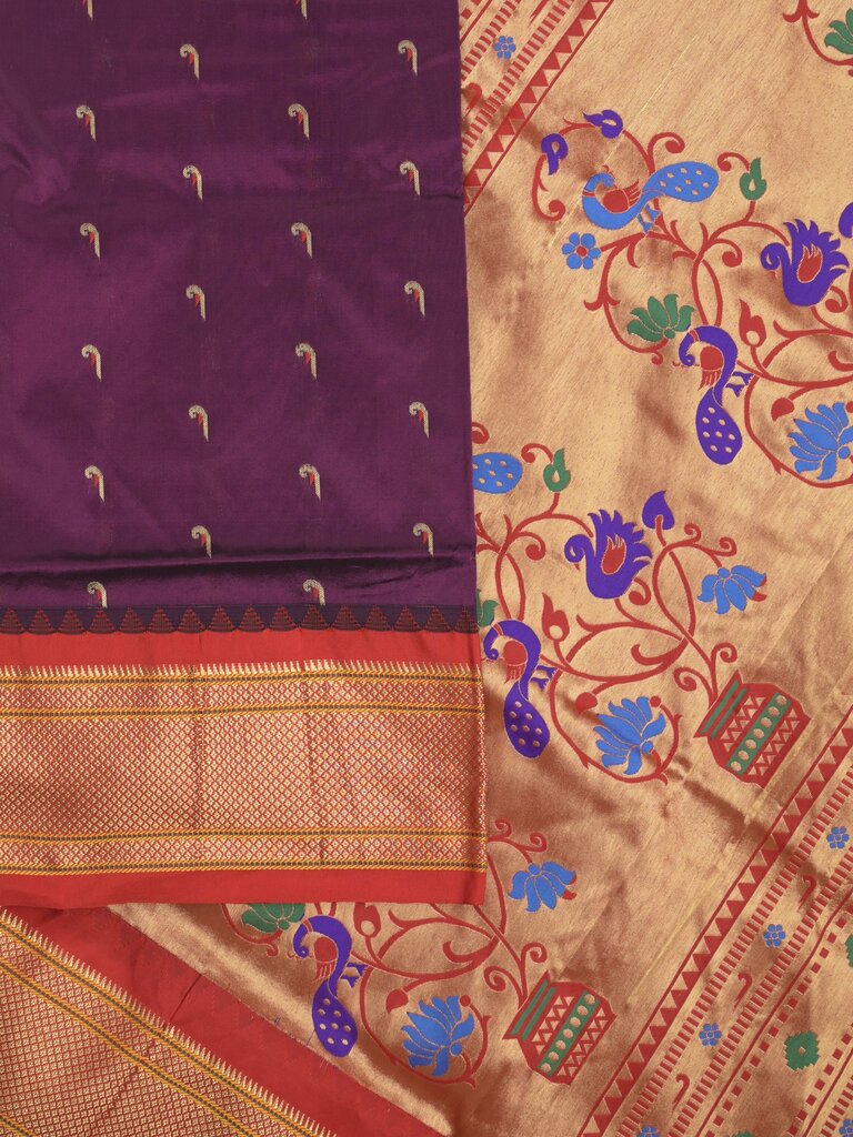 Narayanpet pattu saree allover zari motifs with paithani pallu and contrast blouse